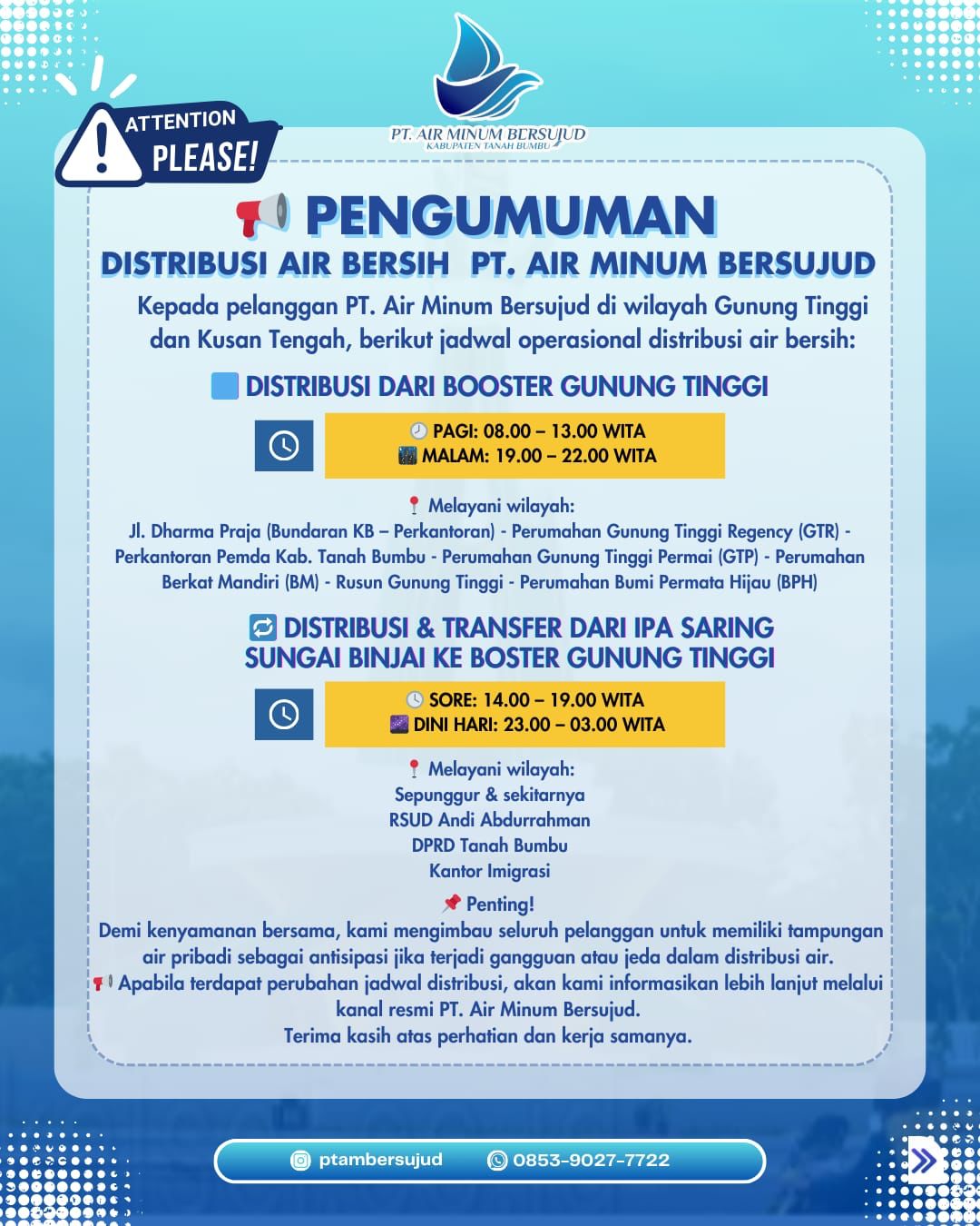 Jam Operasional Wilayah Gunung TInggi dan Kusan Tengah