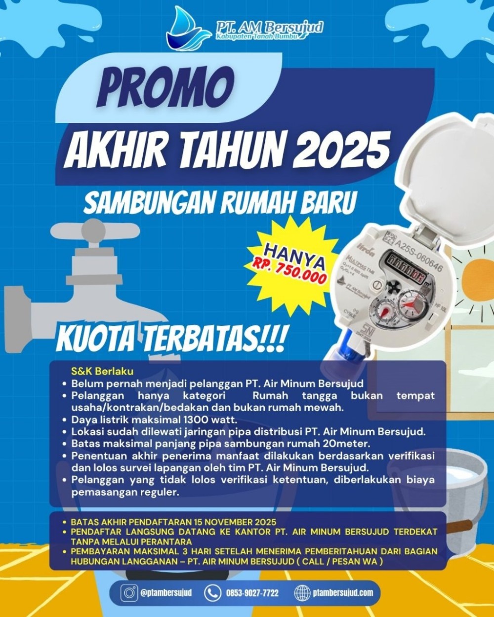 PT Air Minum Bersujud Hadirkan Promo Sambungan Rumah Baru Akhir Tahun 2025